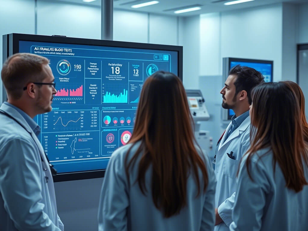 Platforma Analîza Testa Xwînê ya AI-ê panelek înteraktîf bi têgihiştinên tenduristiyê û têkiliyên nîşankerên biyolojîk nîşan dide