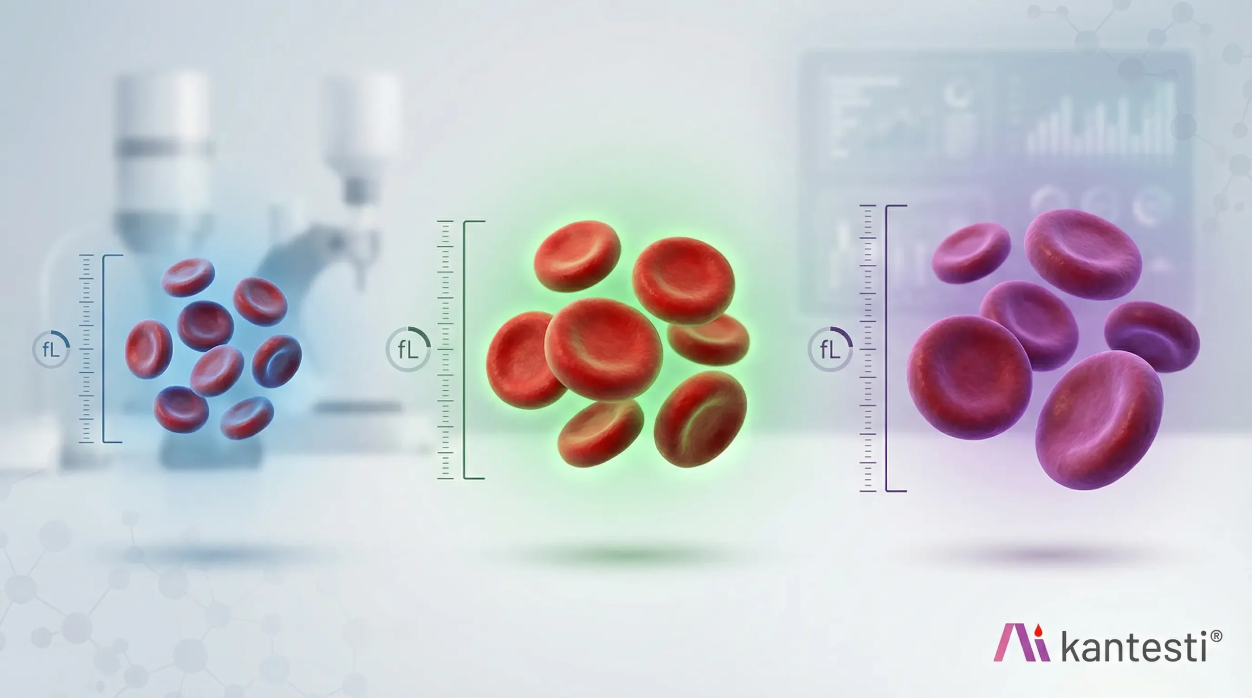 Eksplikacyjo badanio krwi MCV pokozujōnce normalne miary mikrocytarnych i makrocytarnych czerwōnych krwinek do diagnozy anymii